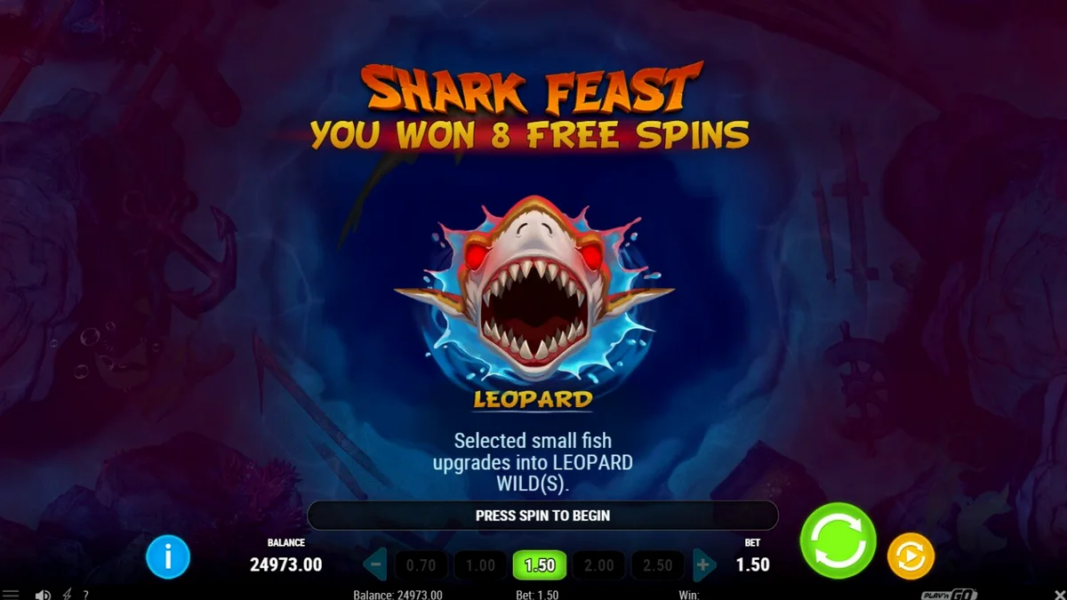 Tampilan visual hiu predator dalam slot Megadon Triple Threat