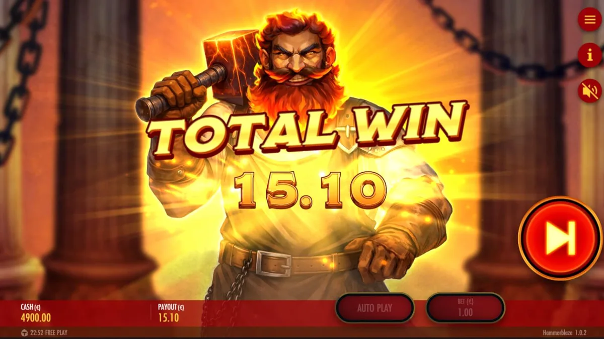 Tampilan visual slot Hammerblaze dengan latar belakang bengkel dewa Yunani yang membara